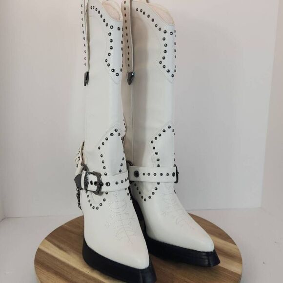 Dolls Kill Widow Harness Cowboy Boots Women's Size 9 M White - Picture 3 of 11